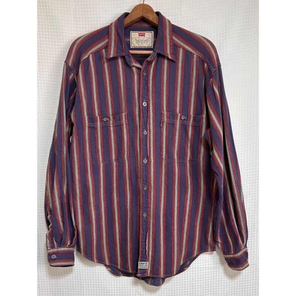 VTG Vintage Levi's Twill Chore Shirt Mens Medium‎ Striped Button Down Western I